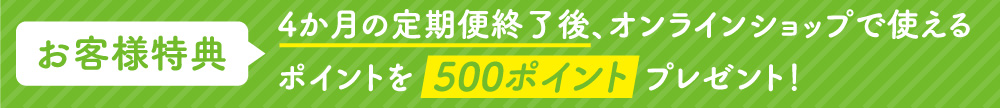 お客様特典　4か月の定期便終了後、オンラインショップで使えるポイントを500ポイントプレゼント！