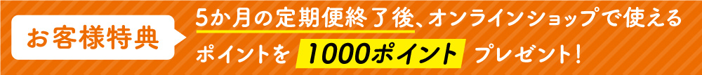 お客様特典　5か月の定期便終了後、オンラインショップで使えるポイントを1000ポイントプレゼント！