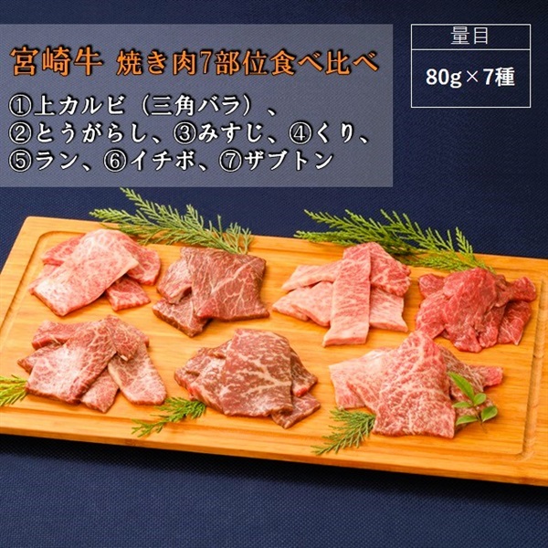 宮崎牛　焼き肉7部位食べ比べ/80g×7種